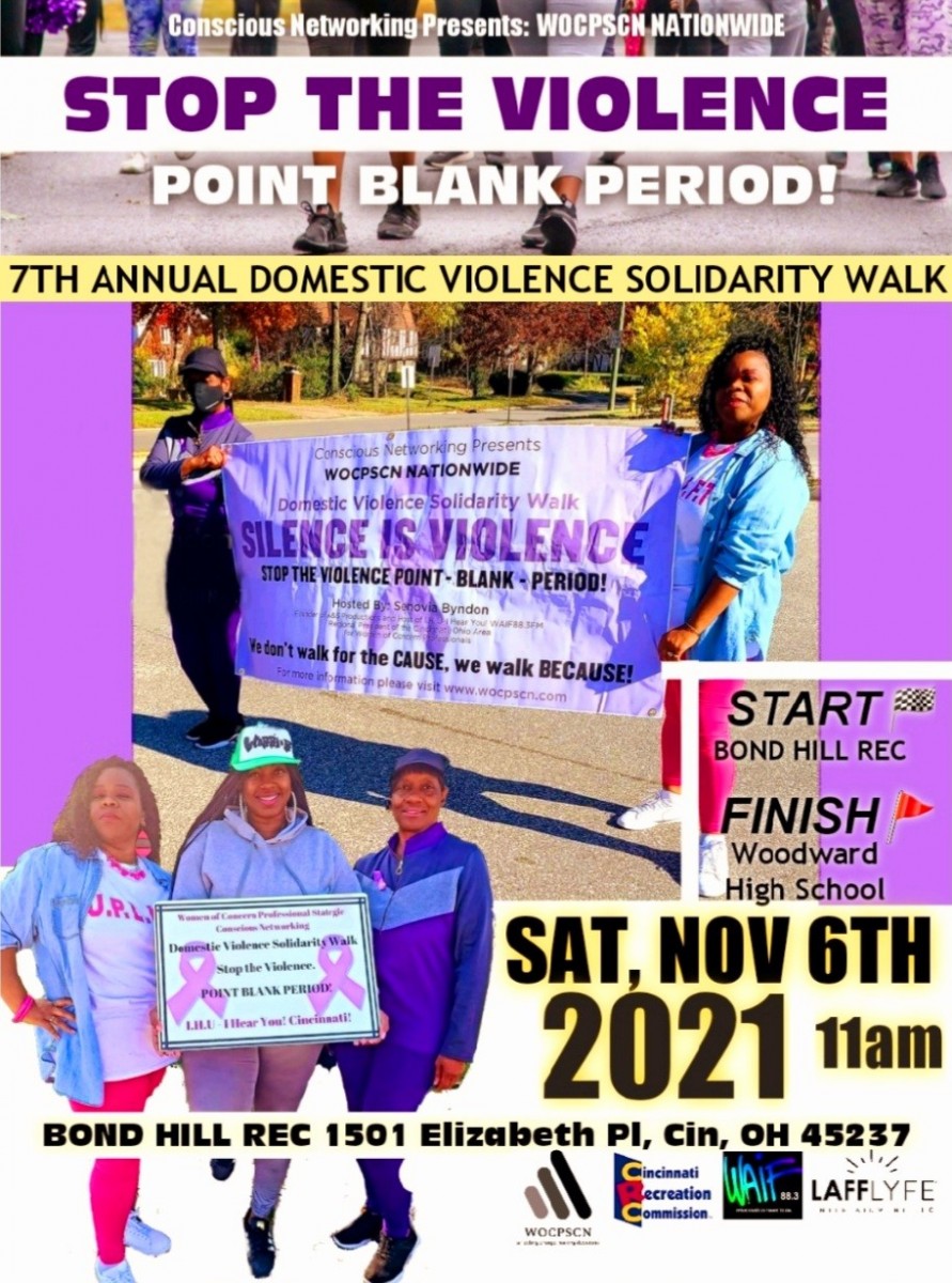 7th Annual Domestic Violence Solidarity Walk, STOP THE VIOLENCE POINT BLANK PERIOD! Saturday, November 6, 2021