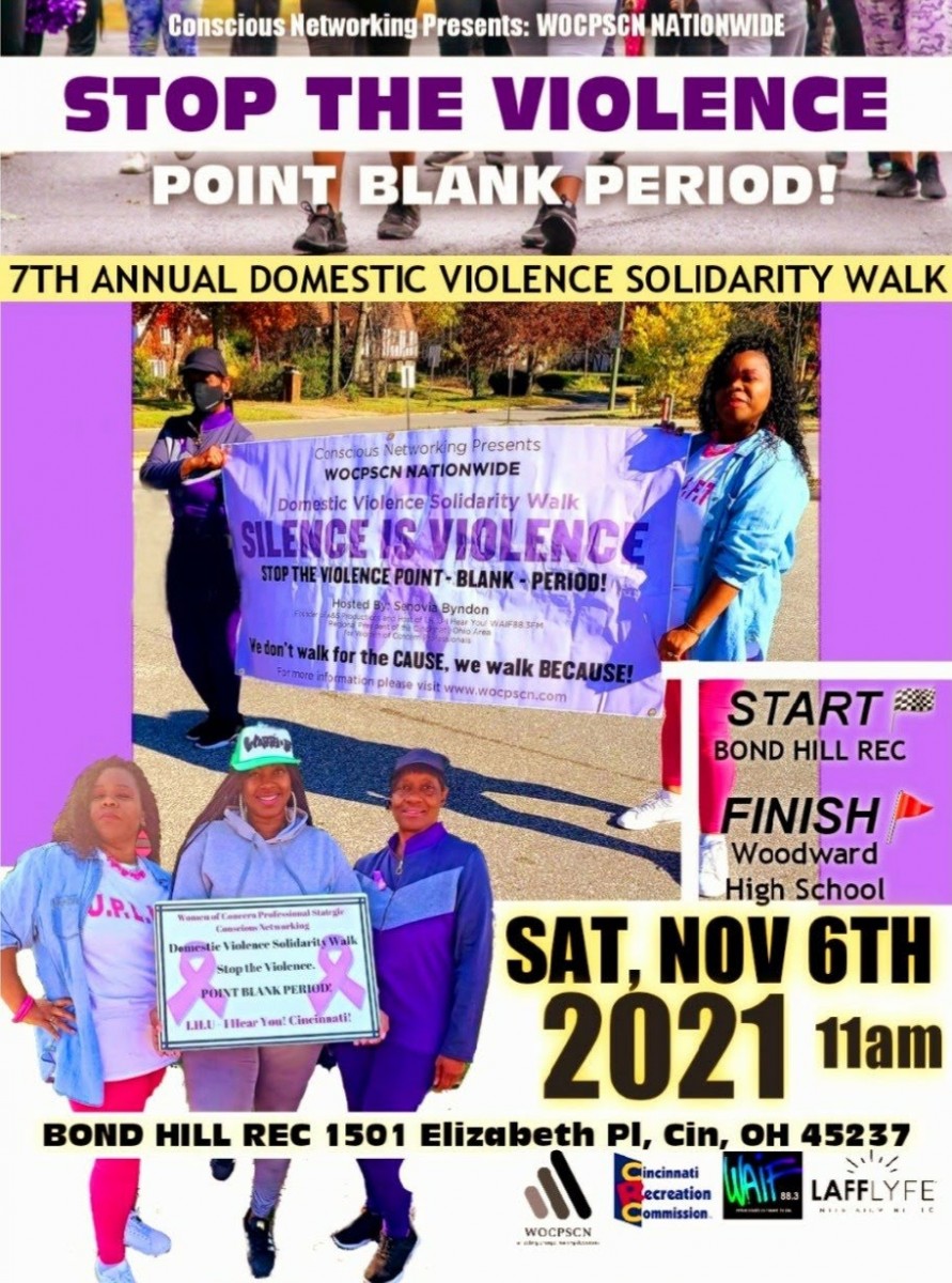 JoinMe…For my 7th yr Annual Domestic Violence Solidarity, STOP THE VIOLENCE POINT, BLANK, PERIOD! Walk.@11am at the Bond Hill Recreation Center 1501 Elizabeth Pl.
